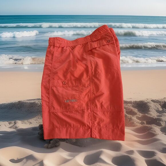Heybo Fishing Shorts Embroidered Orange Swimwear Active Wear Nylon Mens Large - Picture 1 of 12
